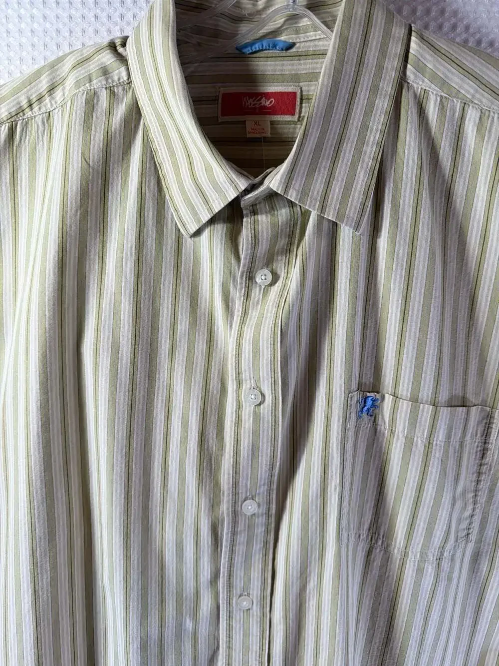 Mossimo Short Sleeve Button-Down Shirt Yellow and Green Vertical Stripe